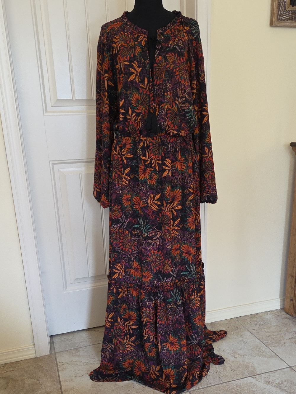 H&M Boho Floral Long Sleeve Maxi Dress, Size 14